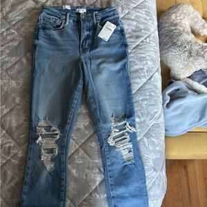 Good American Blue Skinny Jeans with Distressing